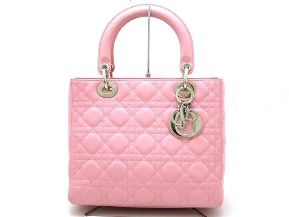 Christian Dior Lady Handbag Lambskin Pink